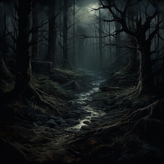 Foto paisaje de bosque espeluznante oscuro