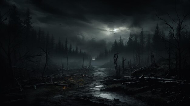 Foto paisaje de bosque espeluznante oscuro