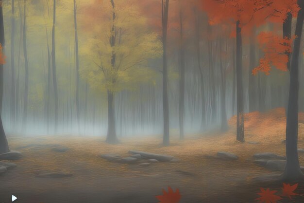 Un paisaje de bosque otoñal ilustración de bosque otoñal Paleta mística llena de misterio Imagen generada por IA