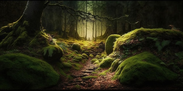 Foto paisaje de bosque verde de ensueño