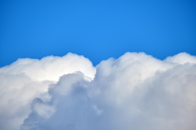 Paisaje brillante de cúmulos hinchados blancos en el cielo azul claro.