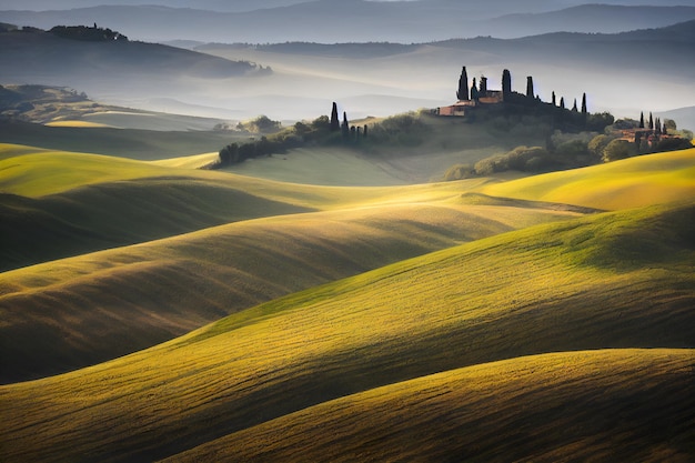 Paisaje brumoso de toscana