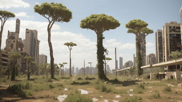 paisaje de calentamiento global ciudades futuras sin jungla densa