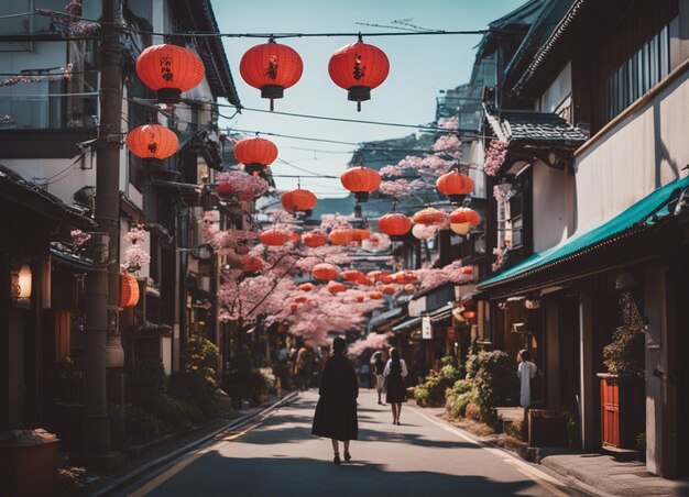 Foto un paisaje de la calle japonesa