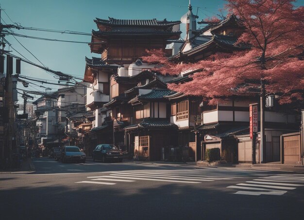 Foto un paisaje de la calle japonesa