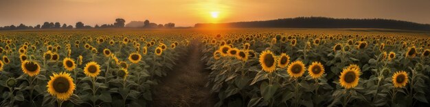 Paisaje con campo de girasoles y cielo IA generativa