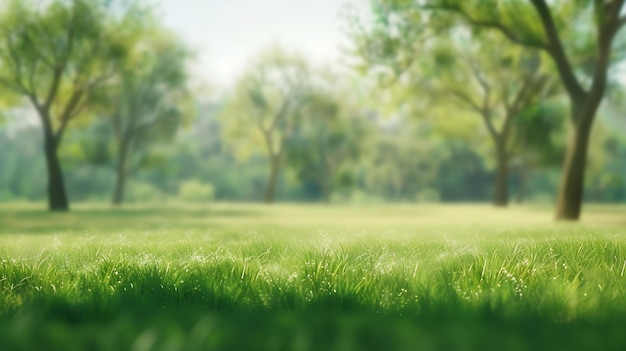 paisaje campo de hierba verde con árboles borrosos fondo efecto acuarela IA generativa