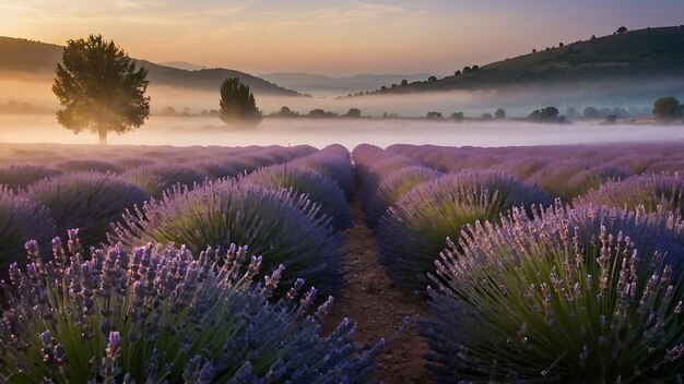 Paisaje de campo de lavanda puesta de sol de verano fotografía de la naturaleza vista aérea