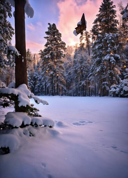 paisaje de un campo y montañas todas cubiertas de nieve y el sol brillante