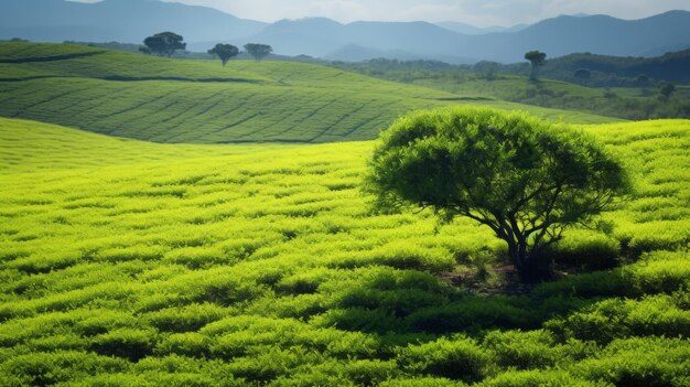 Paisaje con campos verdes en un día despejado y soleado