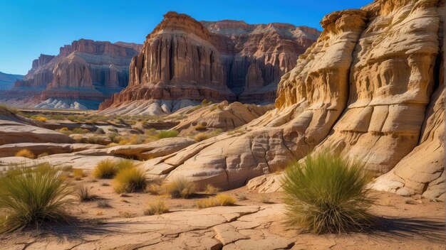 Paisaje del cañón con sinuosa carretera de tierra