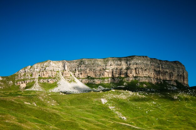 Foto paisaje de cielo azul claro y pasto verde