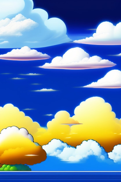 Foto paisaje cielo colinas nubes anime estilo de dibujos animados ilustración vectorial de cloudy sky en estilo anime
