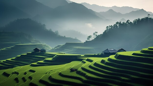 Un paisaje con cielo y montañas y tierra.