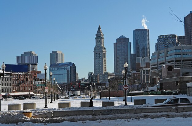 El paisaje de la ciudad de Boston en invierno