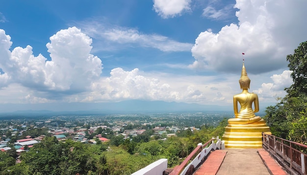 Paisaje de la ciudad de Chiang Mai con la escalera del templo Wat Phra That Doi Kham y el cielo fresco