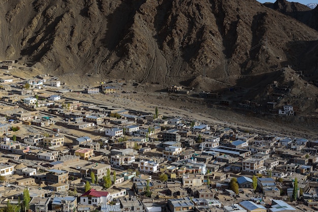 Paisaje de la ciudad de Leh Ladakh con luz solar