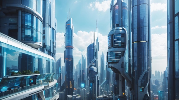 Paisaje de ciudad moderna futurista cyberpunk moderno