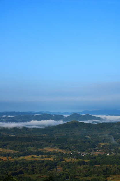 Paisaje de la ciudad rural y la montaña en Phu-Thok