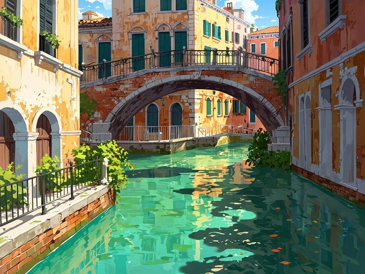 Paisaje de la ciudad de Venecia al estilo de Studio Ghibli