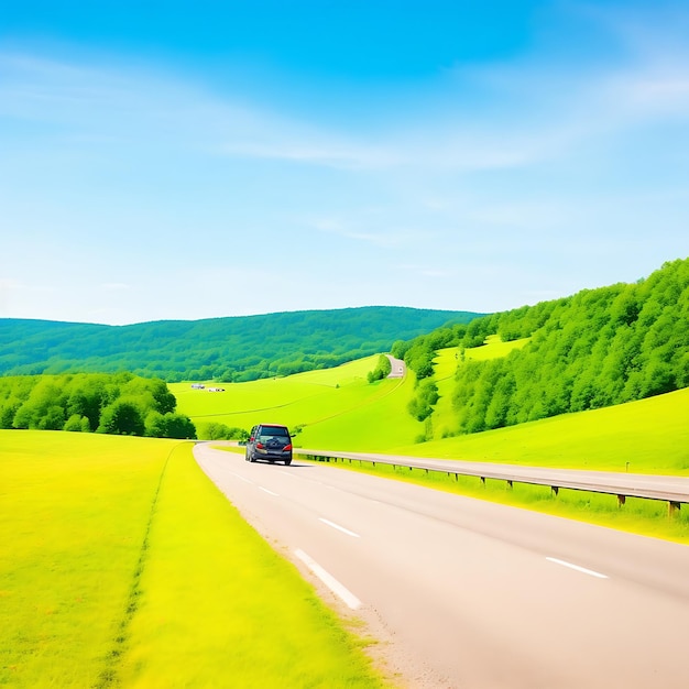 Paisaje de coche en la carretera en verano Chequia viaje de vacaciones en la autopista con la naturaleza generación de IA