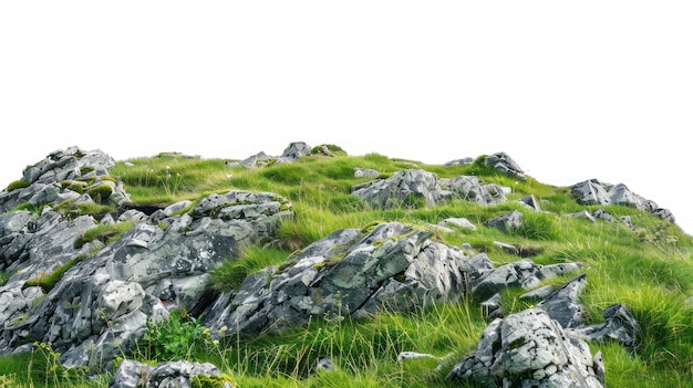 Paisaje de colinas rocosas y cubiertas de hierba