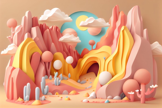 Paisaje de color pastel de ilustración 3D