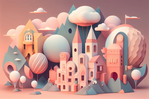 Paisaje de color pastel de ilustración 3D