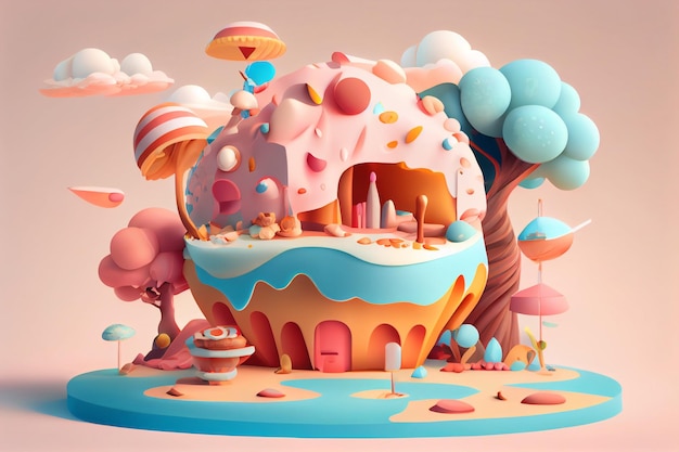 Paisaje de color pastel de ilustración 3D