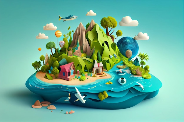 Foto paisaje de color pastel de ilustración 3d