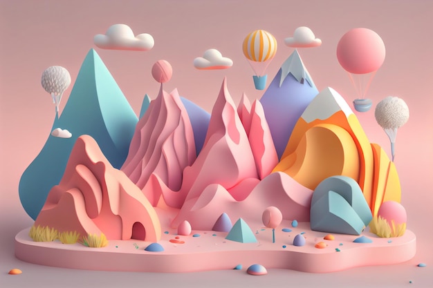 Paisaje de color pastel de ilustración 3D