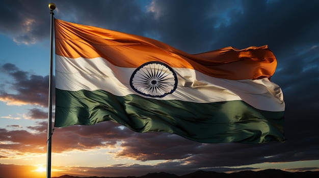 paisaje completo de la bandera de la India con olas en él