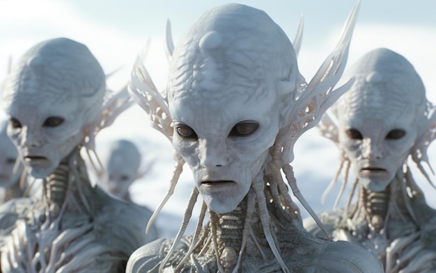 Foto paisaje congelado peculiar grupo alienígena con saludos matutinos