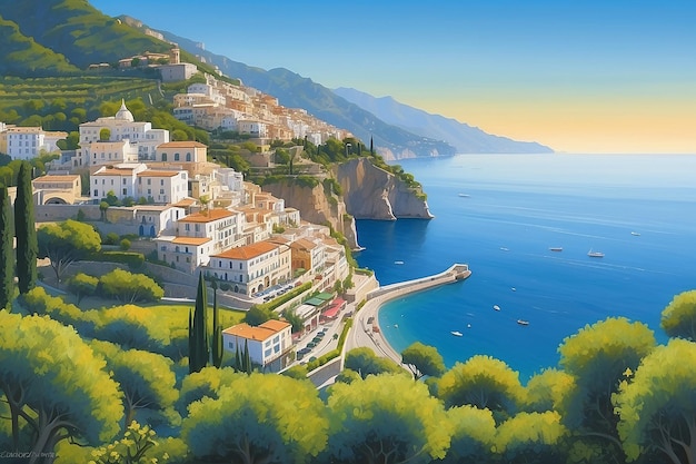 Foto paisaje con la costa de amalfi