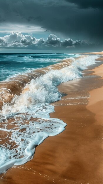 Foto paisaje costero con olas que chocan contra la orilla bajo un cielo nublado