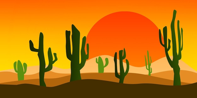 Paisaje desértico al atardecer con cactus