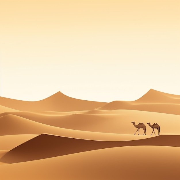 Paisaje desértico con camellos en la ilustración de vector de arena