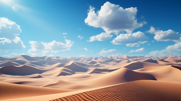 Paisaje desértico con dunas de arena bajo el cielo azul con nubes blancas Ai generativo