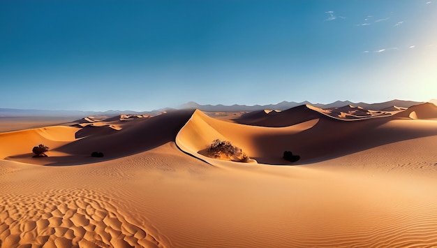 Un paisaje desértico con dunas de arena y un cielo azul.