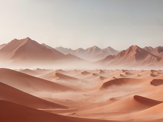 un paisaje desértico con dunas de arena y montañas