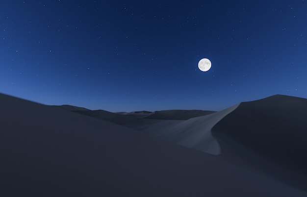 paisaje desértico de dunas con luna llena