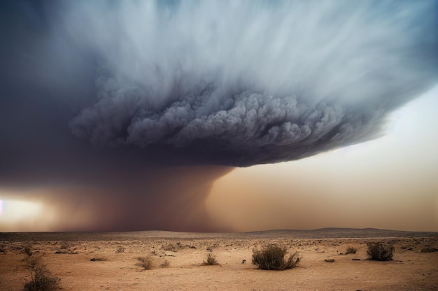 Paisaje desértico de fantasía con tormenta de arena