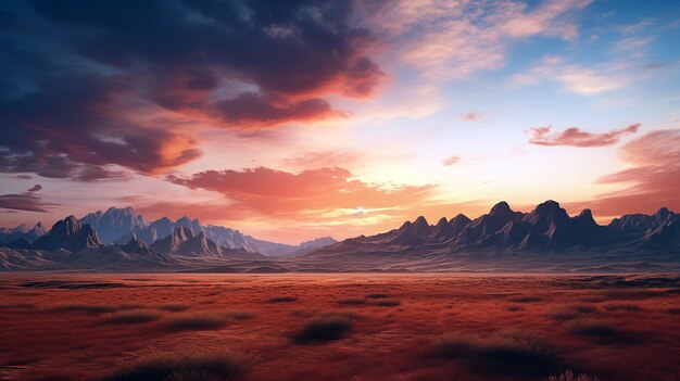 Un paisaje desértico con montañas en el fondo