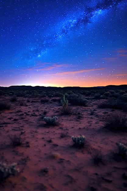 Foto paisaje desértico de noche estrellado