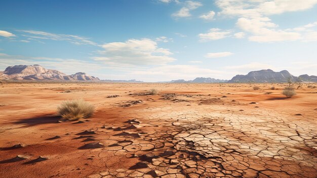 Foto un paisaje desértico con un paisaje del desierto y montañas en el fondo