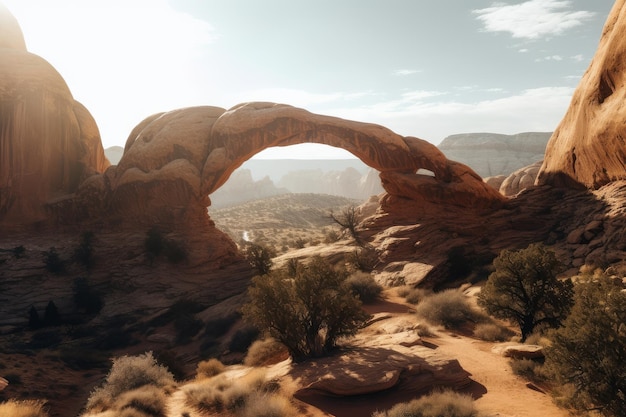 Foto un paisaje desértico con un puente natural en el desierto.