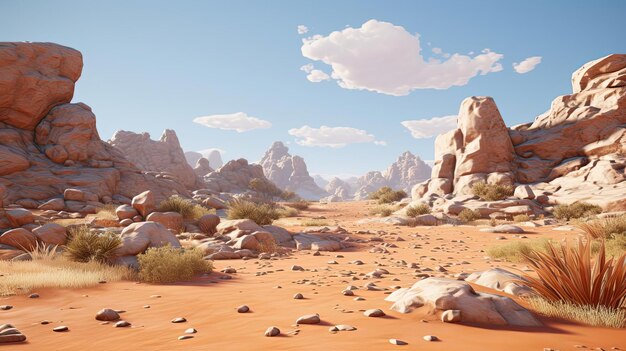 Foto un paisaje desértico con rocas y montañas en el fondo