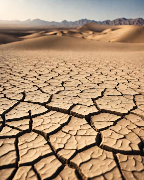 Foto un paisaje desértico seco con una superficie agrietada