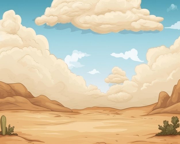 paisaje del desierto de dibujos animados con cactus y nubes