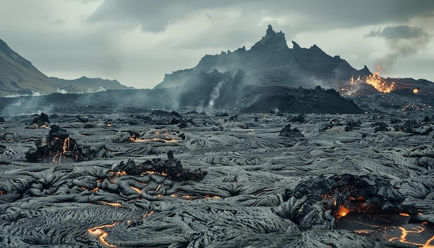 Foto un paisaje desolado con una gran montaña en el fondo